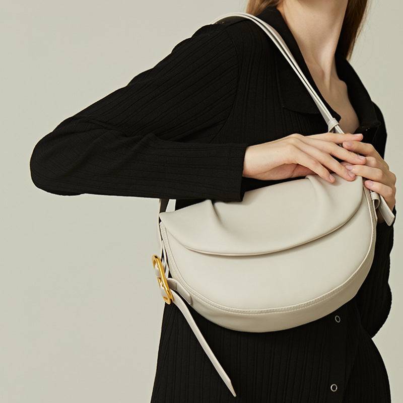 Women's Genuine Leather Niche Cowhide Pleated Underarm Shoulder Bags Rirati