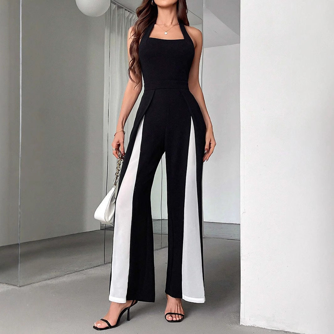 Black And White Straight Leg Halter Jumpsuit Grayceful LLC