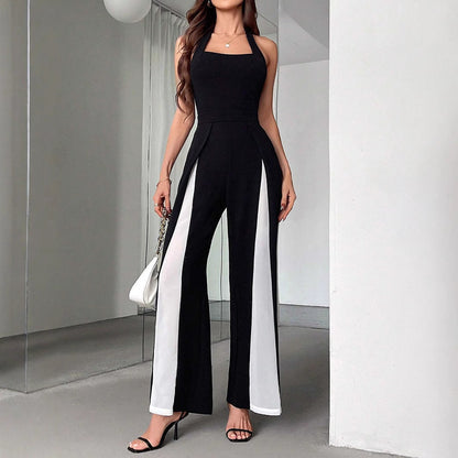 Black And White Straight Leg Halter Jumpsuit Grayceful LLC