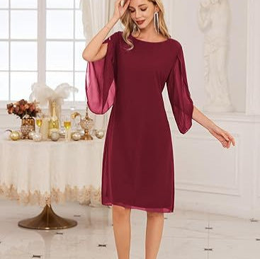 Irregular Sleeves Solid Color Chiffon Women Dress Grayceful LLC