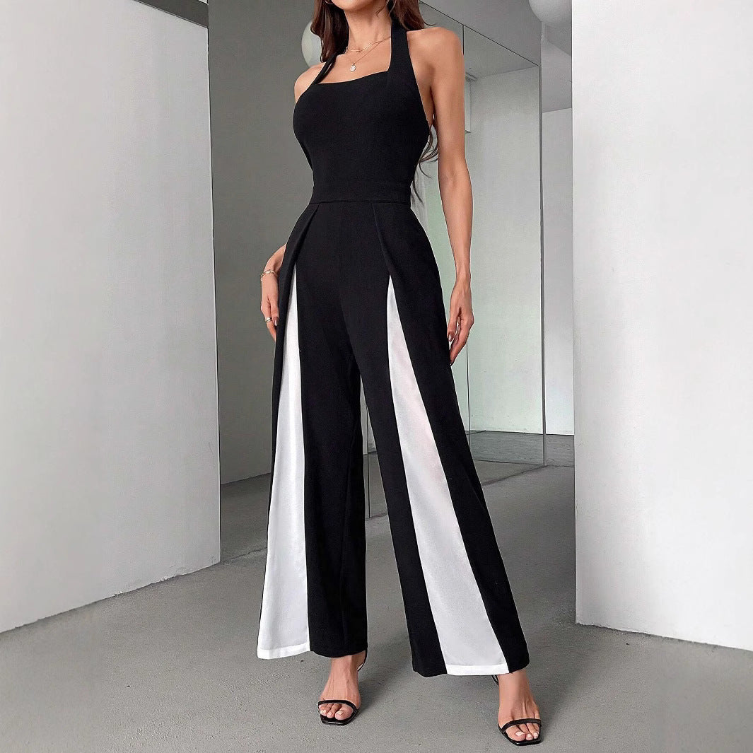 Black And White Straight Leg Halter Jumpsuit Grayceful LLC