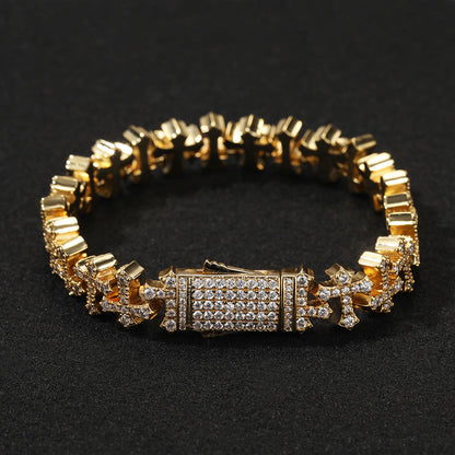 Hip-hop 11.5MM zircon-encrusted cross bracelet