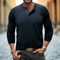Mens Round Neck Henry Solid Color Long Sleeve T shirt FitiqueFit