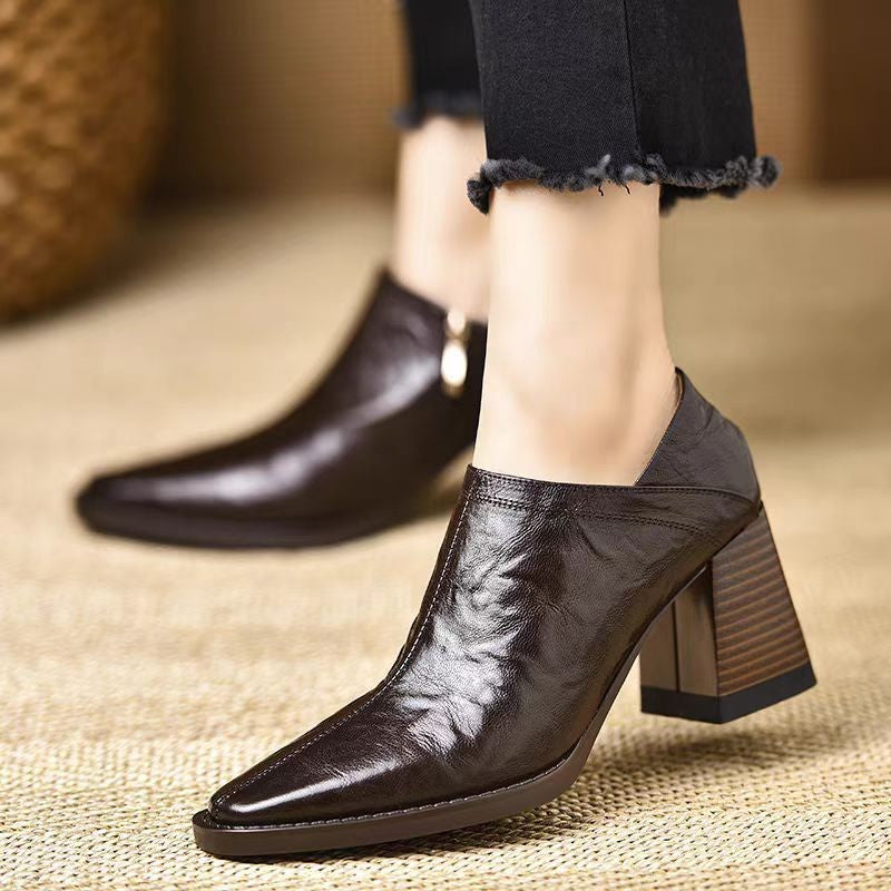 Women’s Chunky-Heel High Heels with Side Zipper FitiqueFit
