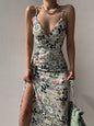 Women's Printed Backless Slit Sling Dress FitiqueFit