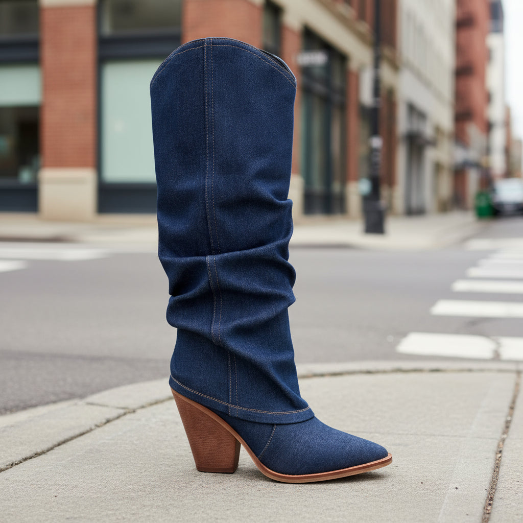 Vintage Pointed-Toe Chunky Heel High Tube Boots — Statement Heels FitiqueFit
