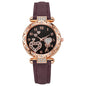 Simple leather strap quartz watch for students