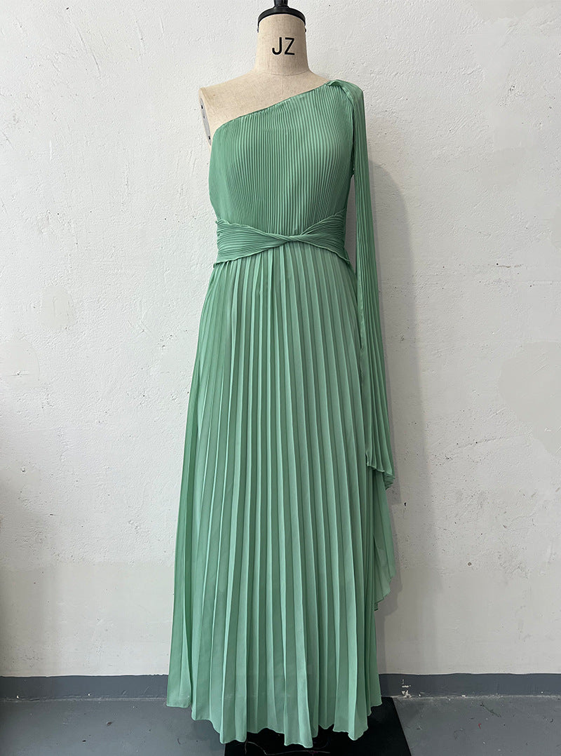 Diagonal Collar Raglan Sleeve Cinched Waist Slim-fit Long Dress Grayceful LLC