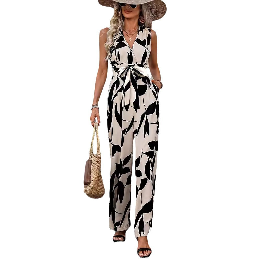 Fashionable High Waist Lace-up Wide Leg Jumpsuit For Women Grayceful LLC