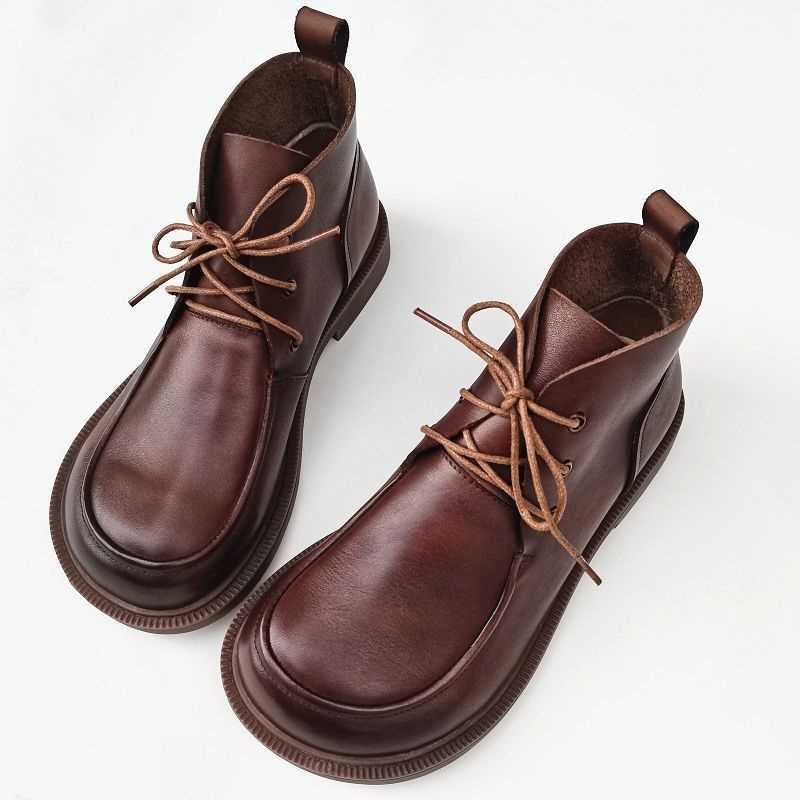 Women’s Pure Leather Chunky Big-Toe Ankle Boots FitiqueFit