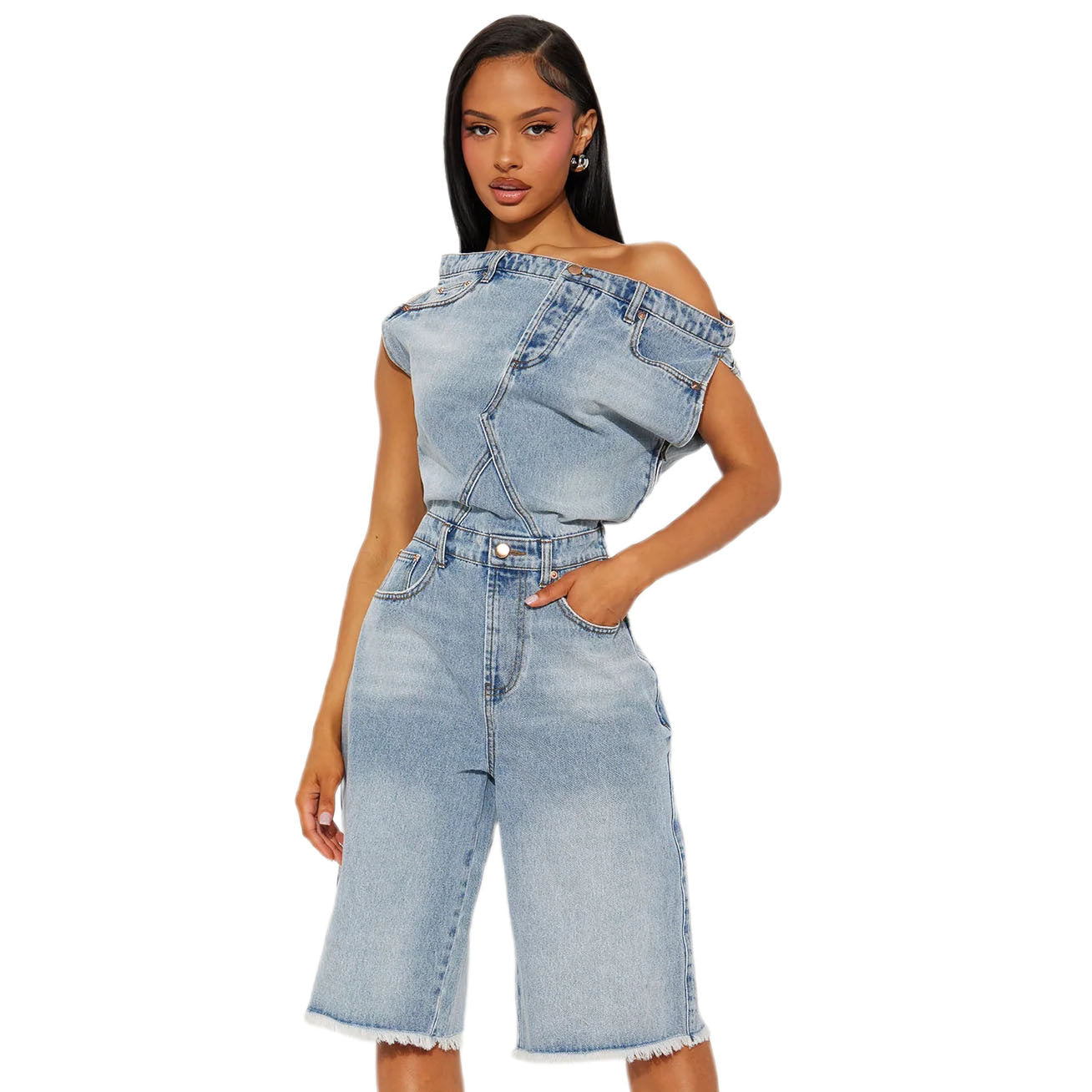WOMEN FASHION DENIM ROMPER BY CLAUDE