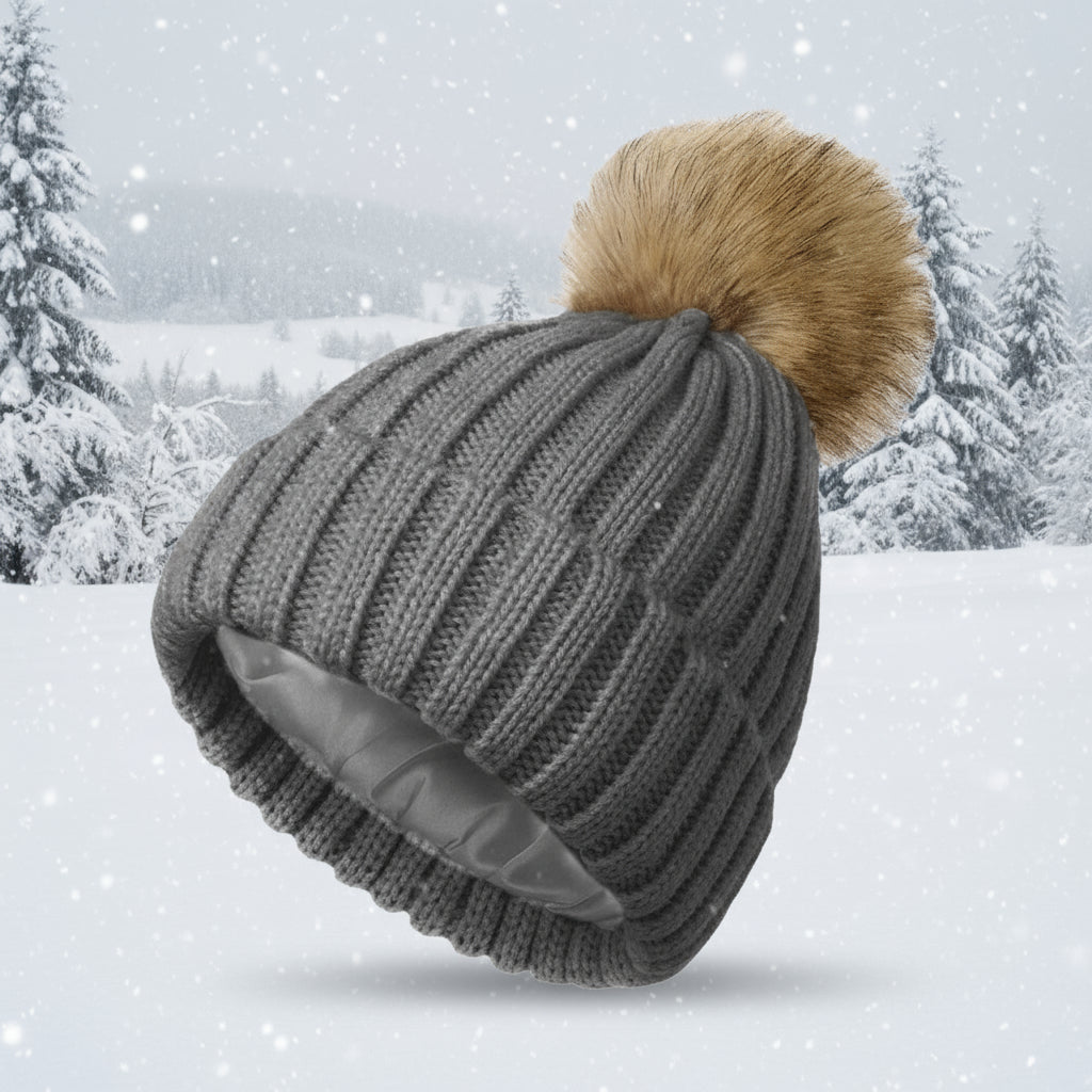 Soft Beanie Fluffy Ball Cap — Warm Knitted Winter Hat with Pom Pom FitiqueFit