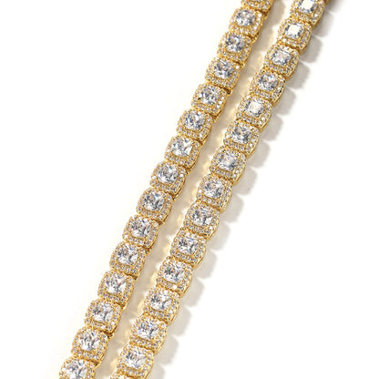 Zircon Hip Hop Necklace 7mm Gold Plated Rock Candy Chain