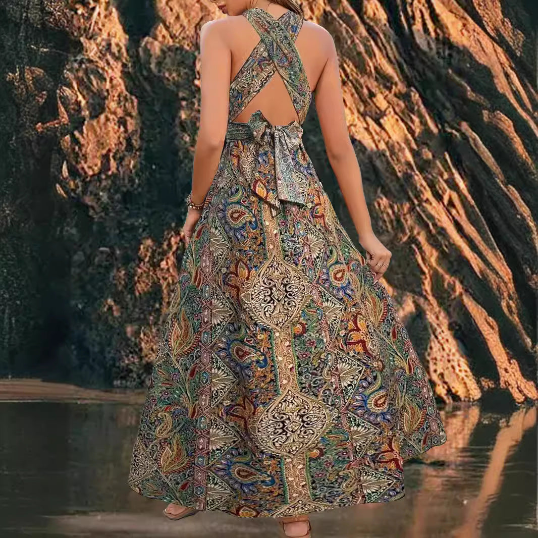High Waist Bohemian Backless Dress Grayceful LLC