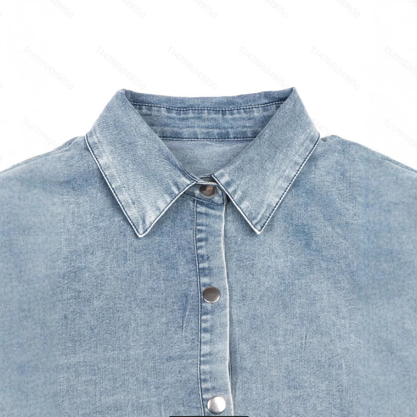 Washed Denim Lapel Loose Dress Skirt Grayceful LLC