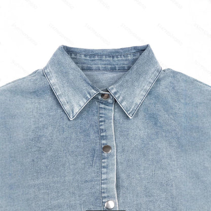 Washed Denim Lapel Loose Dress Skirt Grayceful LLC