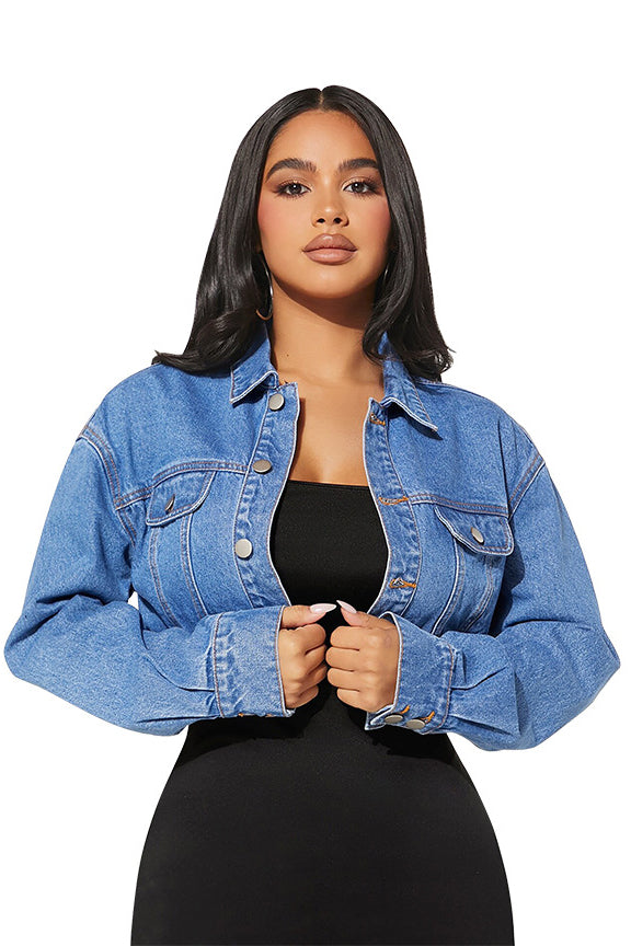 WOMEN FASHION DENIM CROP JACKET BY CLAUDE