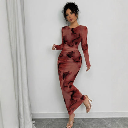 Elegant Graceful Double Layer Round Collar Gauze Dress Long Grayceful LLC