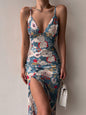 Women's Printed Backless Slit Sling Dress FitiqueFit