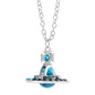 Saturn necklace, teardrop colored diamond earrings, Saturn earrings