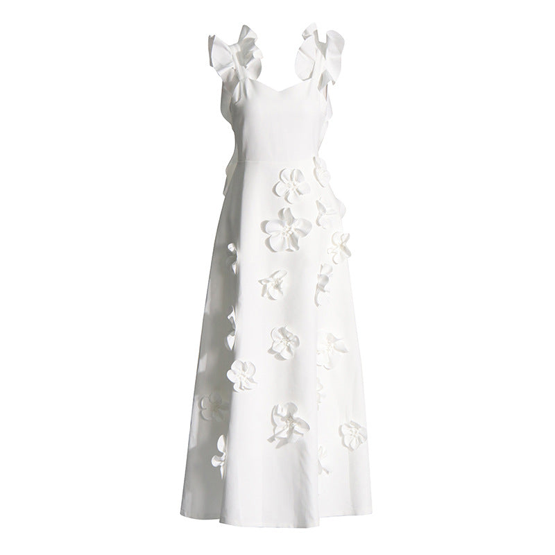 High-grade Stitching Three-dimensional Flower Sling Dress FitiqueFit