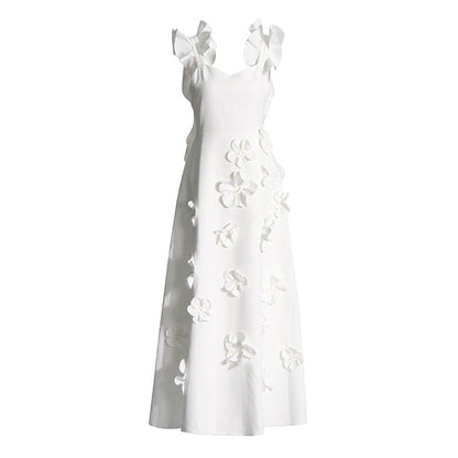 High-grade Stitching Three-dimensional Flower Sling Dress FitiqueFit