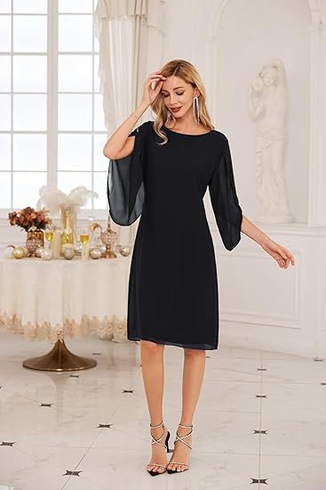 Irregular Sleeves Solid Color Chiffon Women Dress Grayceful LLC