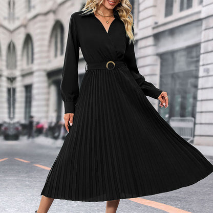Lapel Shirt Women Pleated Long Sleeve Dress Grayceful LLC