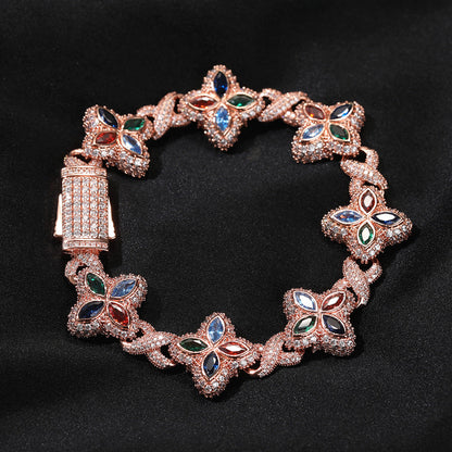 Hip-hop zircon colored infinite four-leaf clover necklace