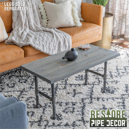 RESTORE Riverstone Grey Solid Wood Coffee Tabletop PIPE DECOR