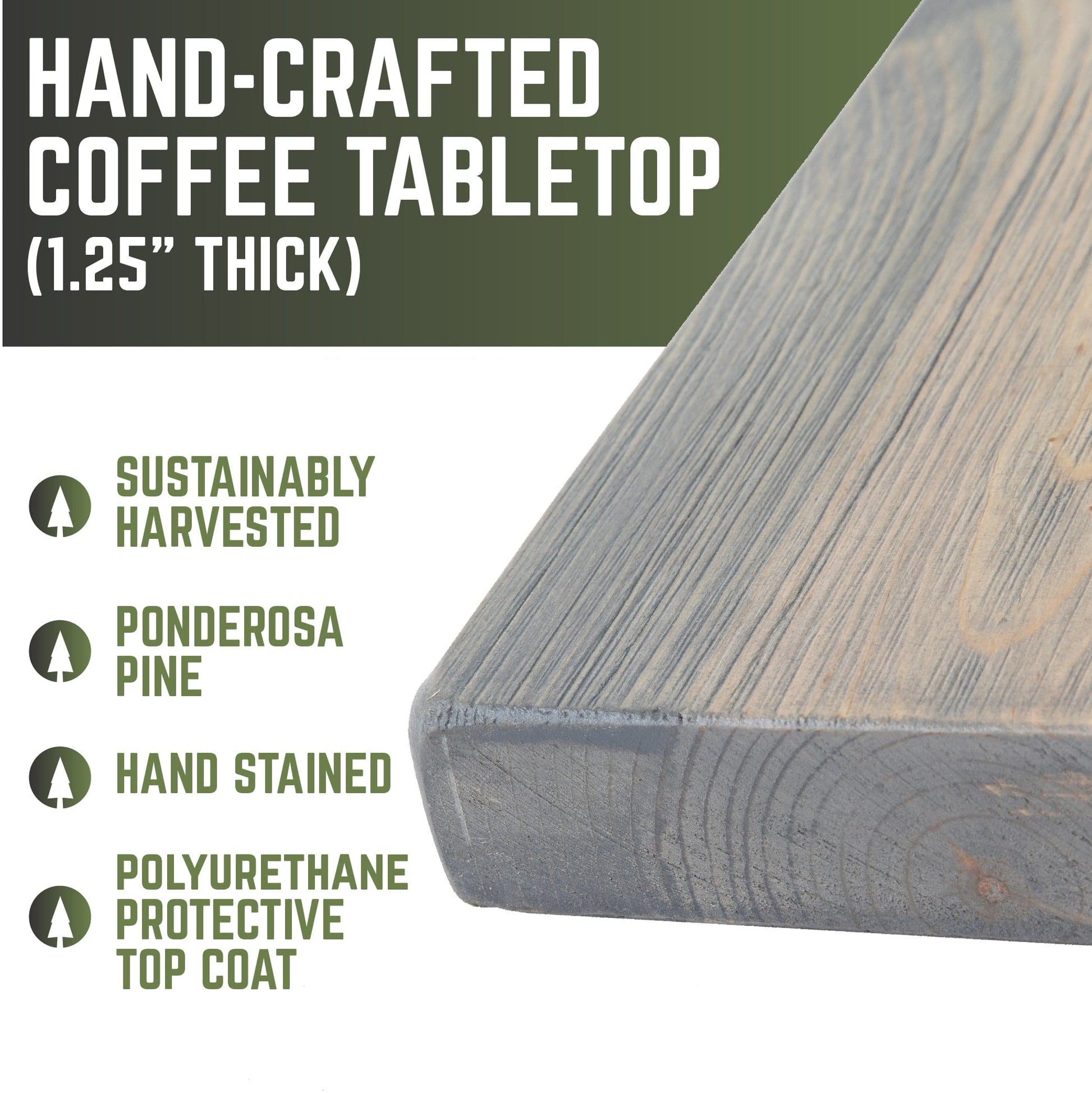 RESTORE Riverstone Grey Solid Wood Coffee Tabletop PIPE DECOR