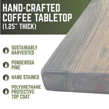 RESTORE Riverstone Grey Solid Wood Coffee Tabletop PIPE DECOR