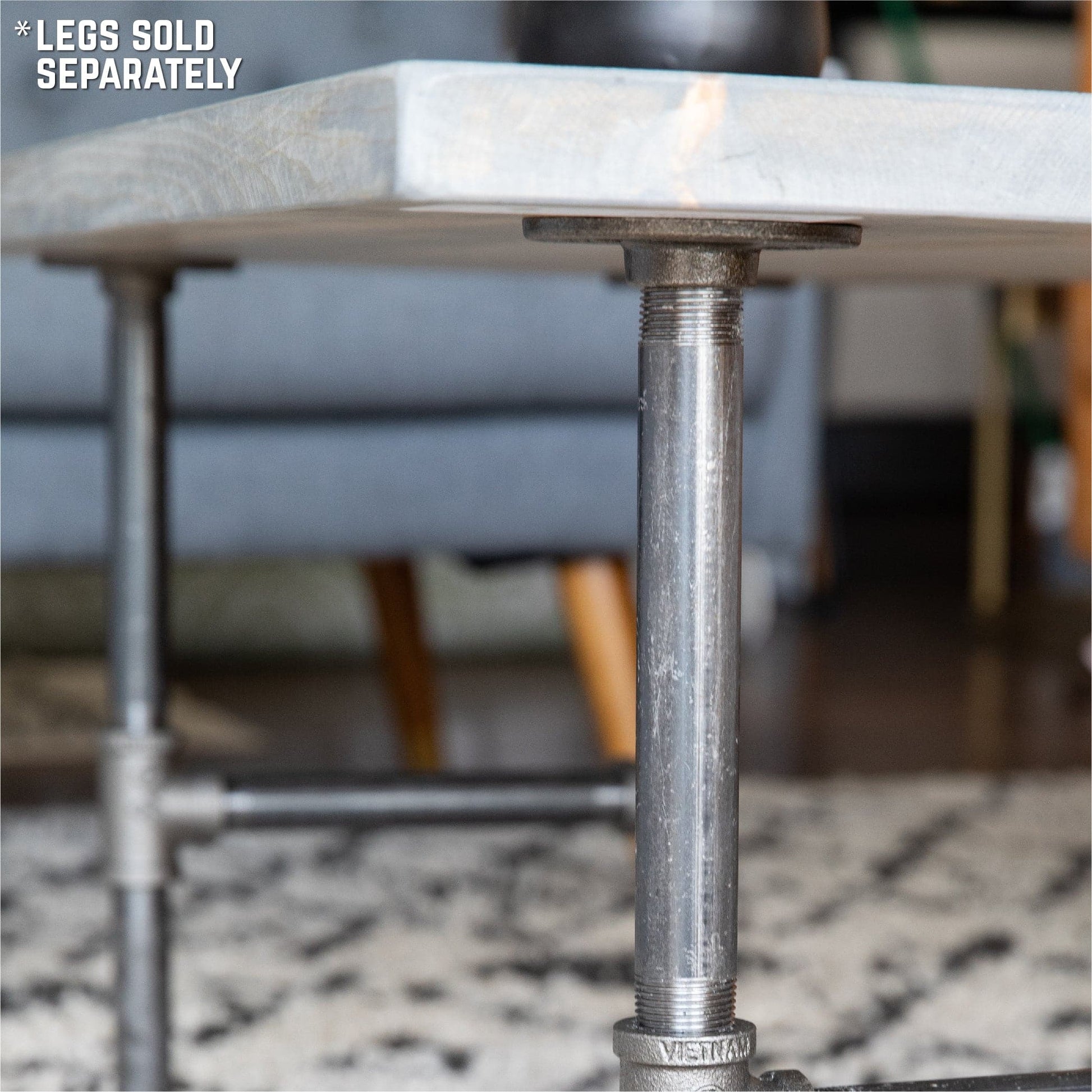 RESTORE Riverstone Grey Solid Wood Coffee Tabletop PIPE DECOR