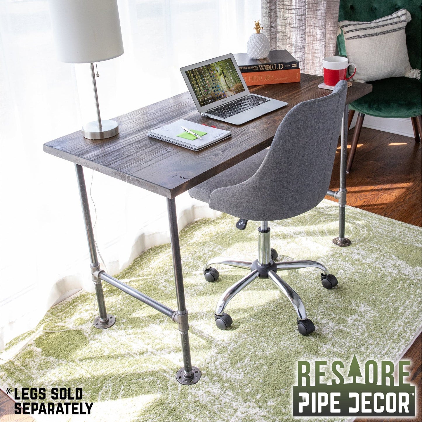 RESTORE Trail Brown Solid Wood Desk Tabletop PIPE DECOR