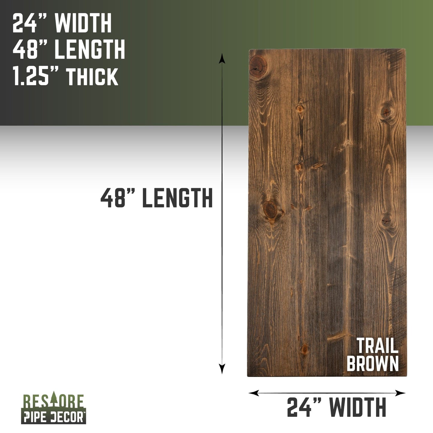 RESTORE Trail Brown Solid Wood Desk Tabletop PIPE DECOR