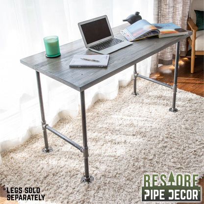 RESTORE Riverstone Grey Solid Wood Desk Tabletop PIPE DECOR