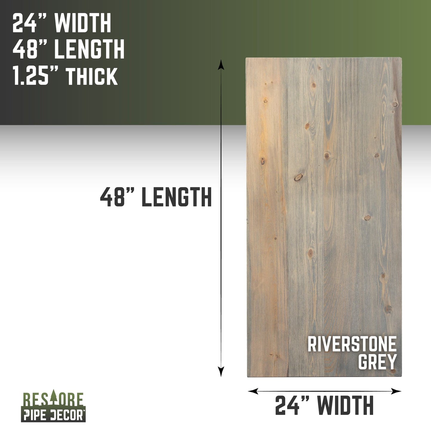 RESTORE Riverstone Grey Solid Wood Desk Tabletop PIPE DECOR