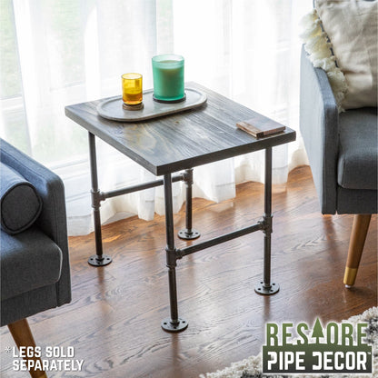 RESTORE Boulder Black Solid Wood End Tabletop PIPE DECOR