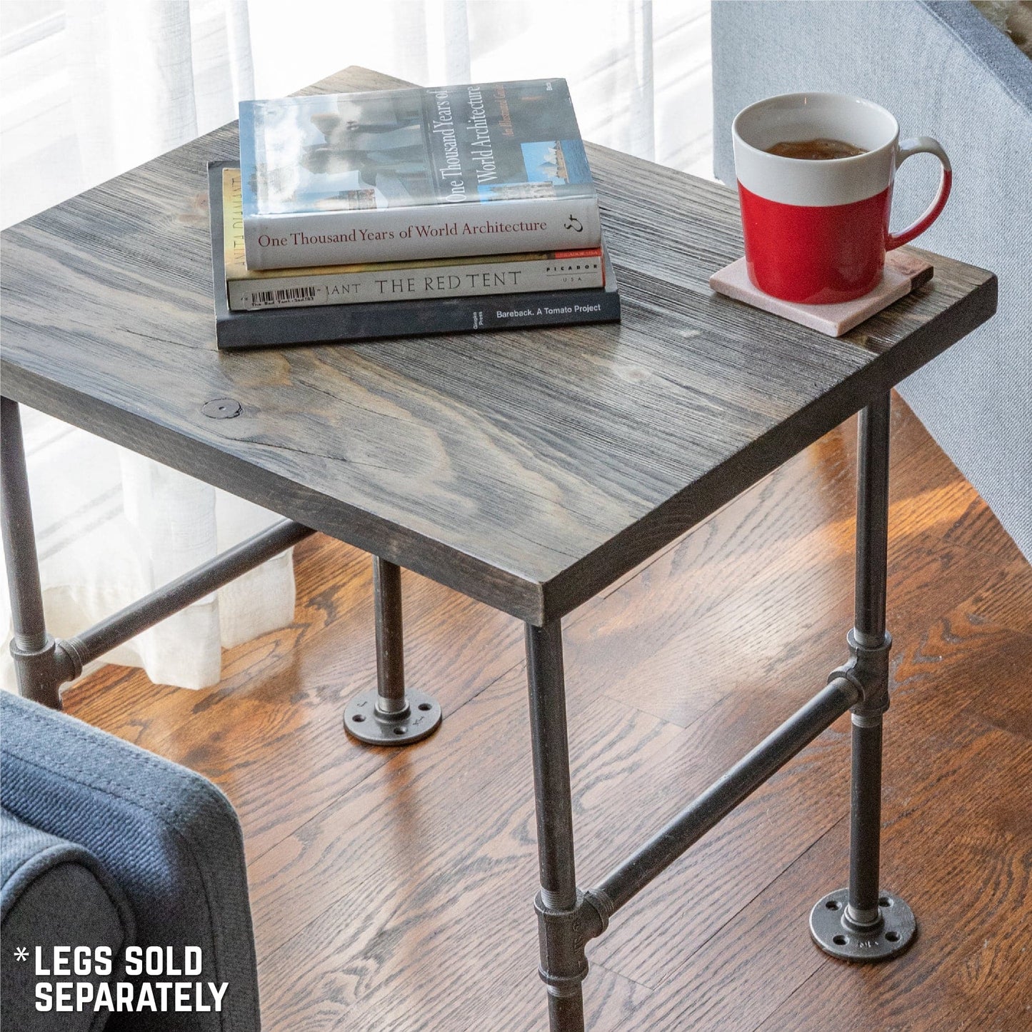 RESTORE Boulder Black Solid Wood End Tabletop PIPE DECOR