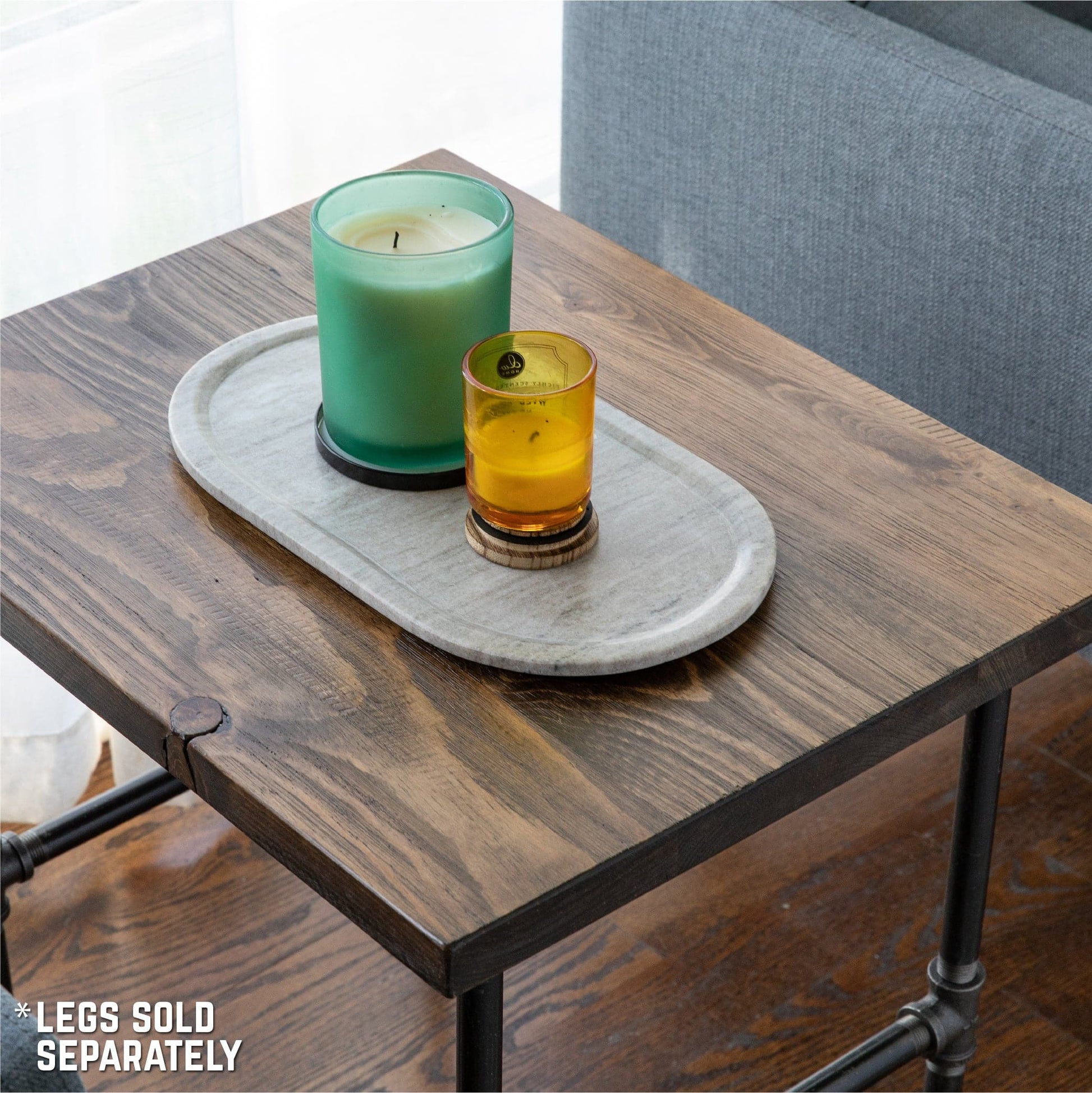 RESTORE Trail Brown Solid Wood End Tabletop PIPE DECOR