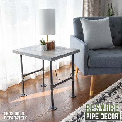 RESTORE Riverstone Grey Solid Wood End Tabletop PIPE DECOR