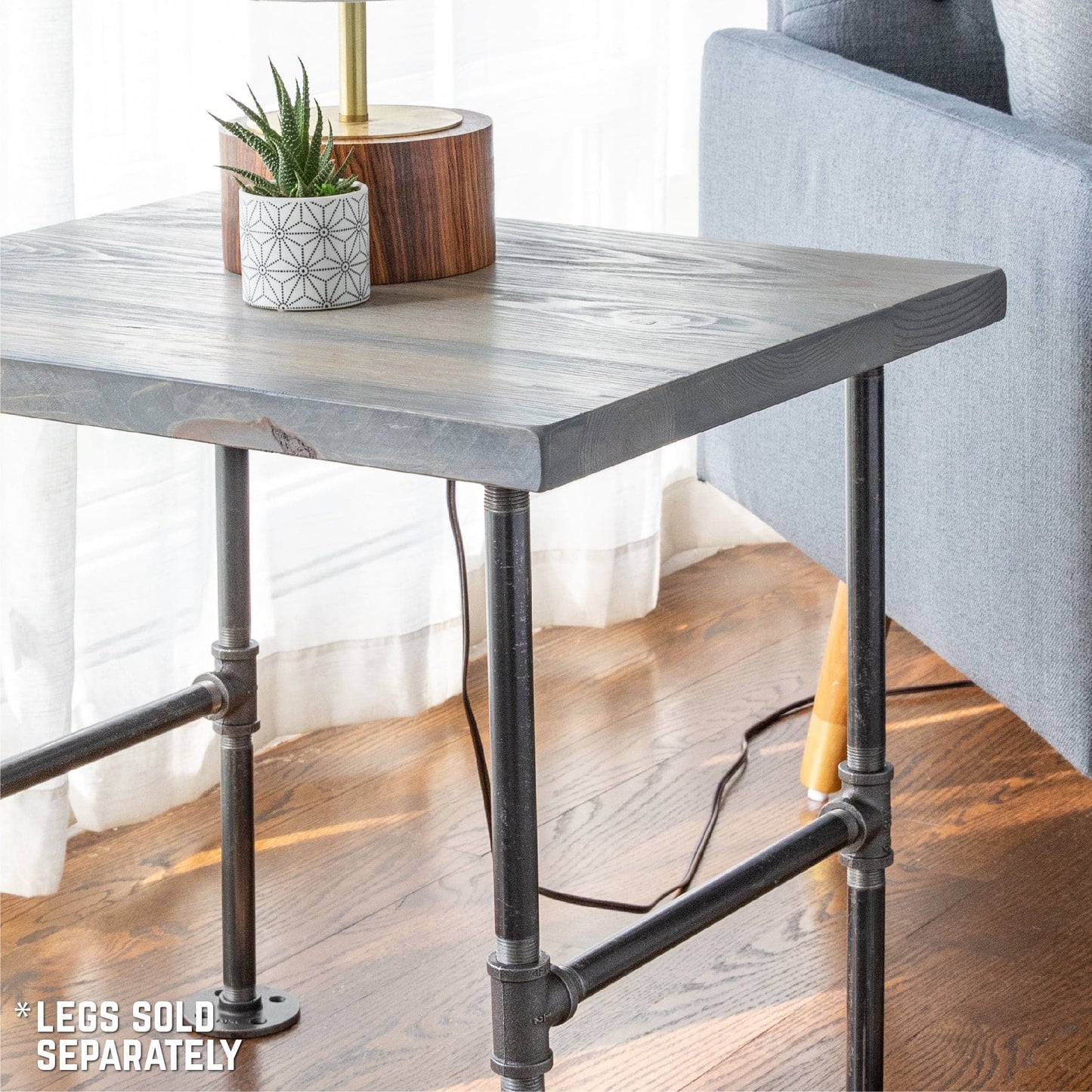 RESTORE Riverstone Grey Solid Wood End Tabletop PIPE DECOR