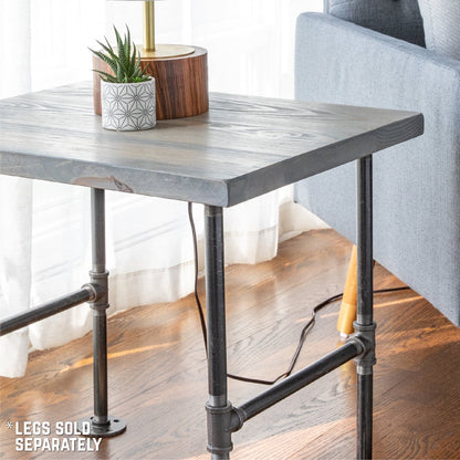 RESTORE Riverstone Grey Solid Wood End Tabletop PIPE DECOR