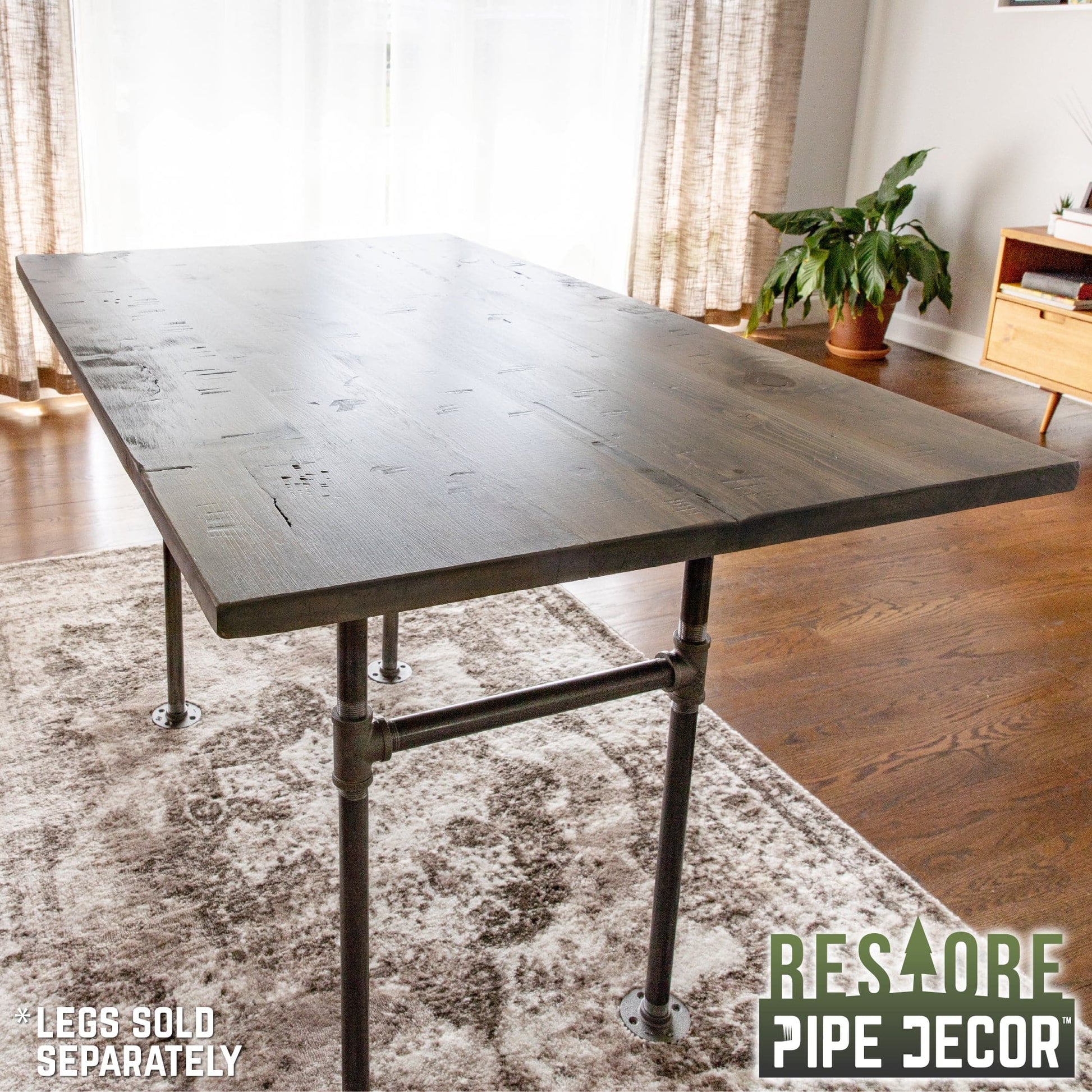RESTORE Riverstone Grey Solid Wood Dining Tabletop PIPE DECOR