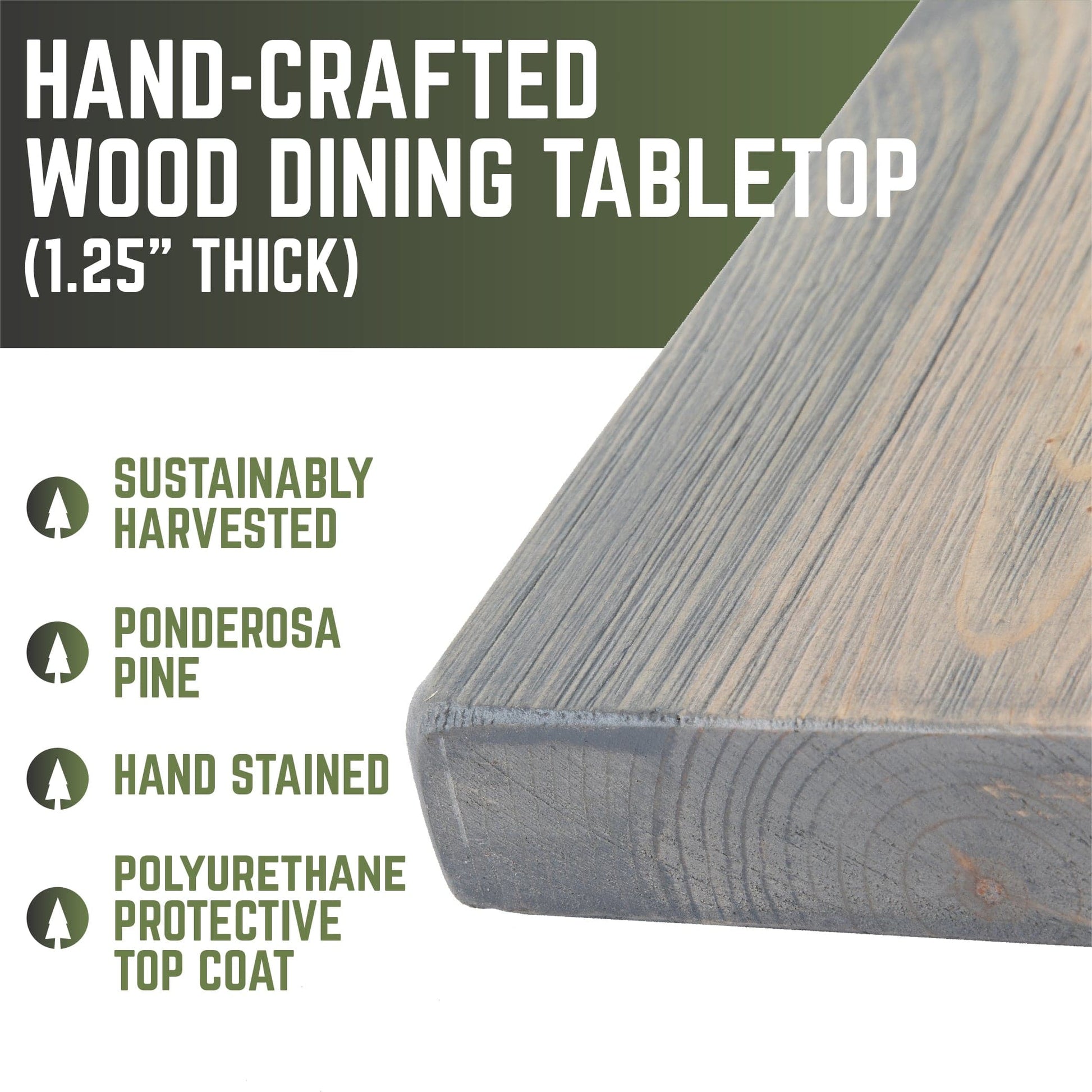 RESTORE Riverstone Grey Solid Wood Dining Tabletop PIPE DECOR