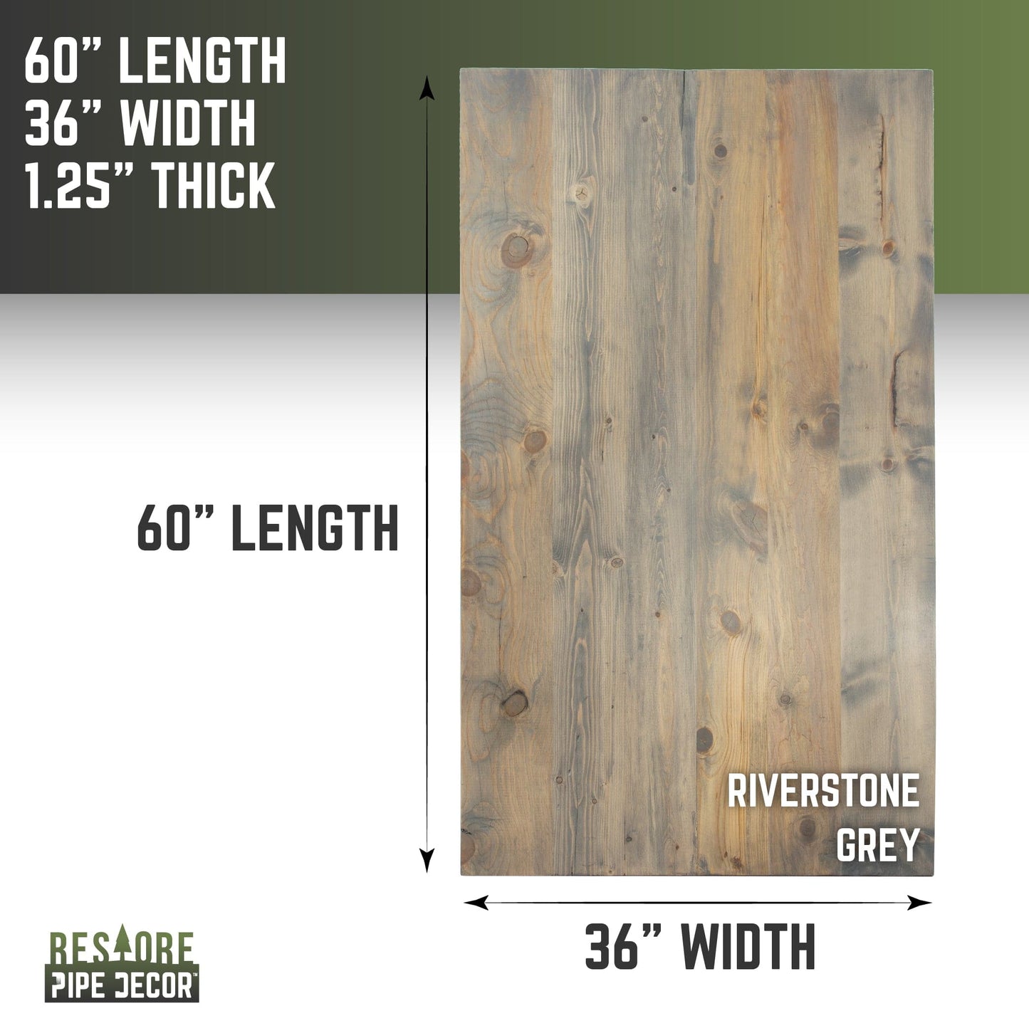 RESTORE Riverstone Grey Solid Wood Dining Tabletop PIPE DECOR
