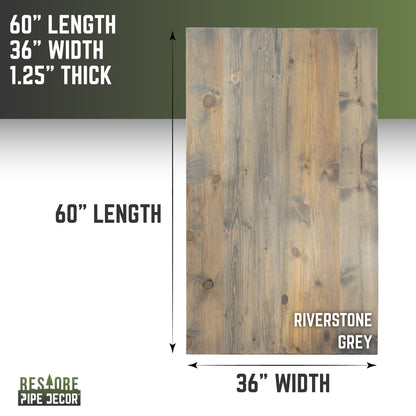 RESTORE Riverstone Grey Solid Wood Dining Tabletop PIPE DECOR