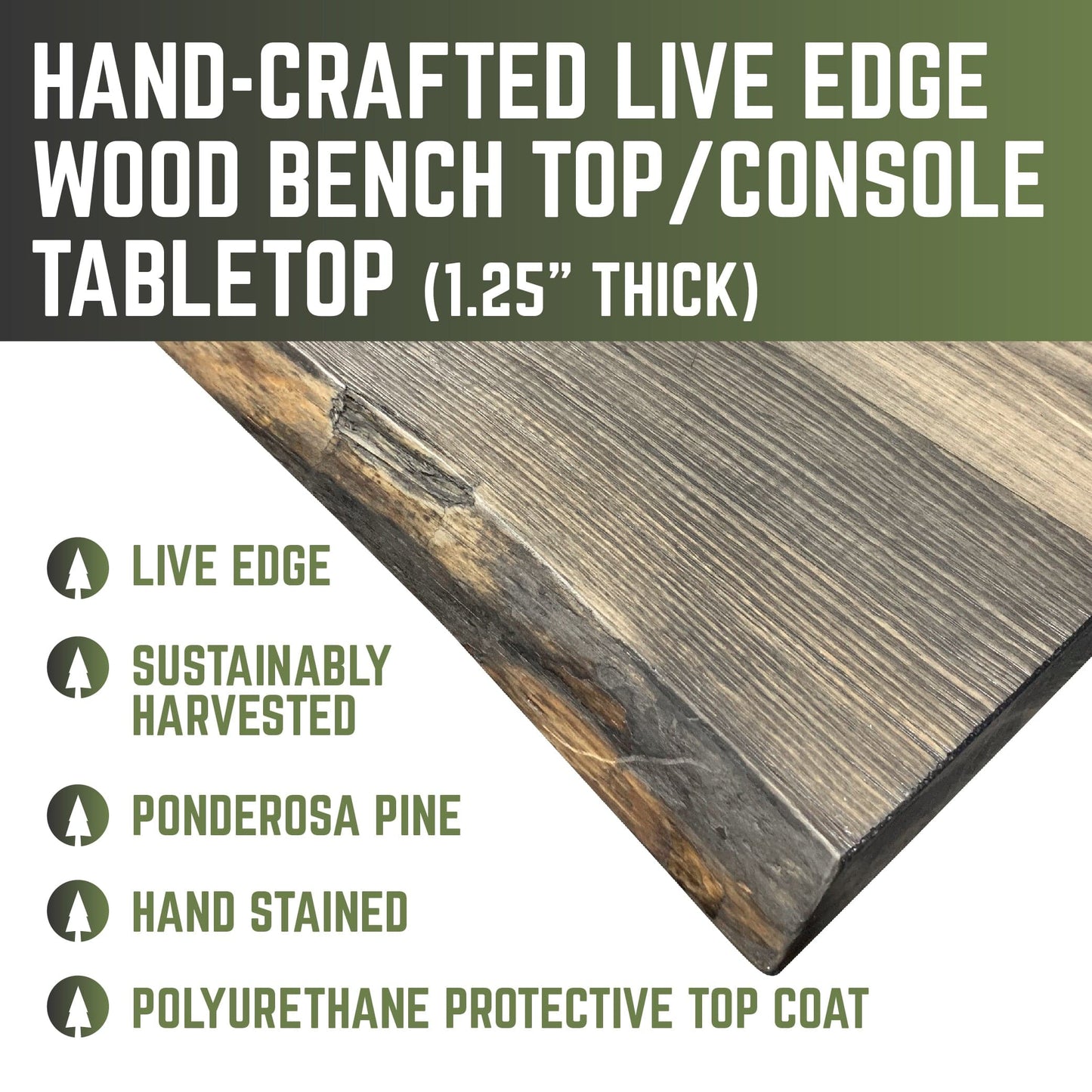 RESTORE Boulder Black Solid Live Edge Wood Console Tabletop PIPE DECOR