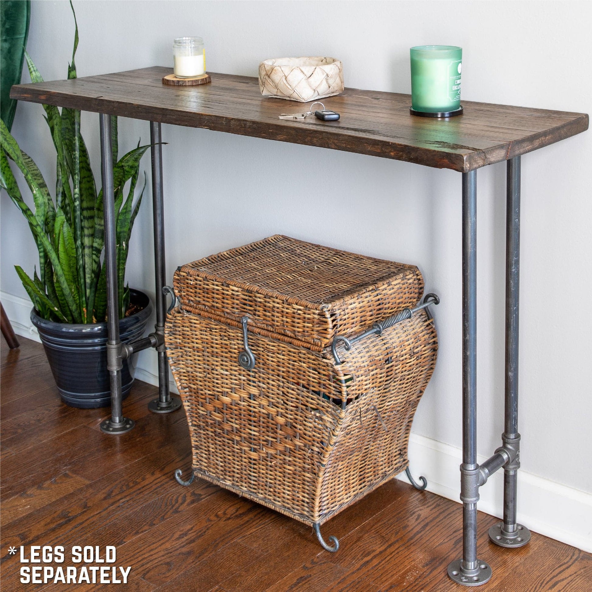 RESTORE Boulder Black Solid Live Edge Wood Console Tabletop PIPE DECOR