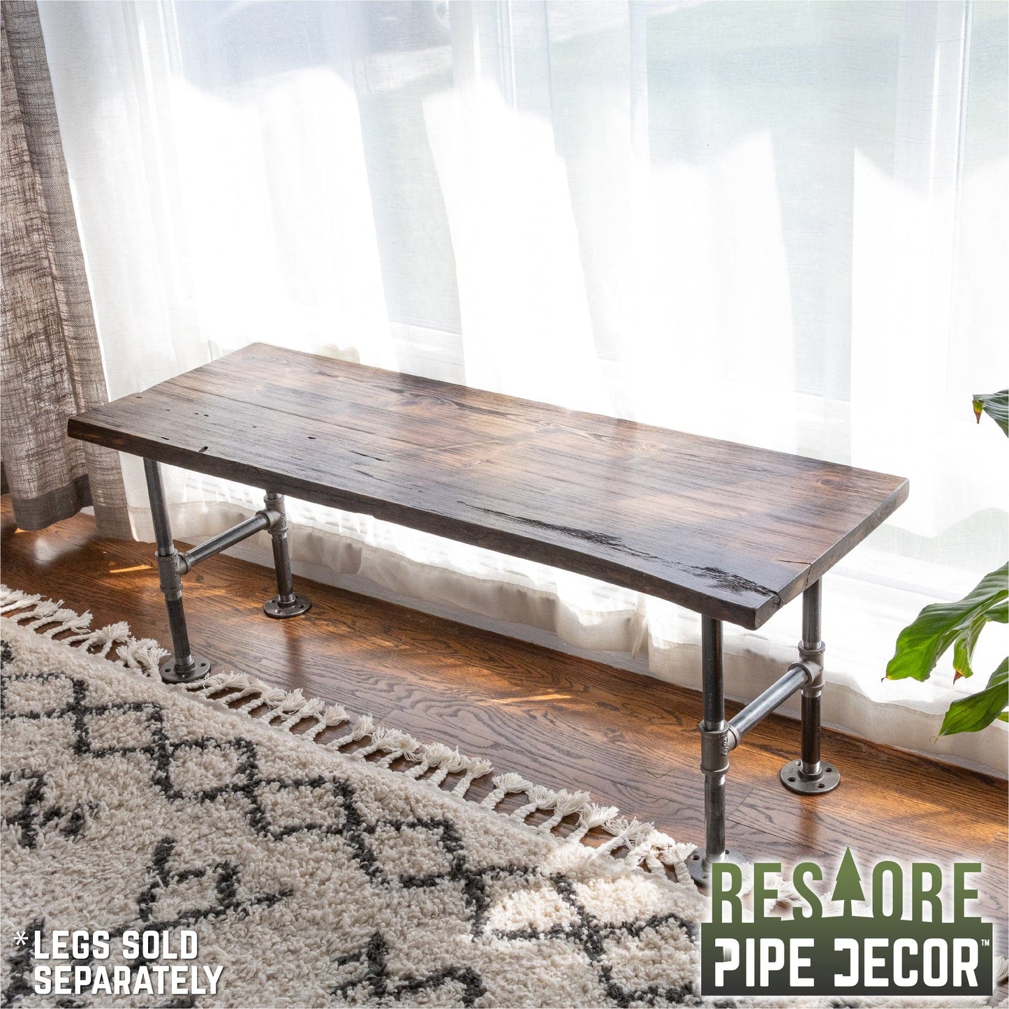 RESTORE Trail Brown Solid Live Edge Wood Console Tabletop PIPE DECOR